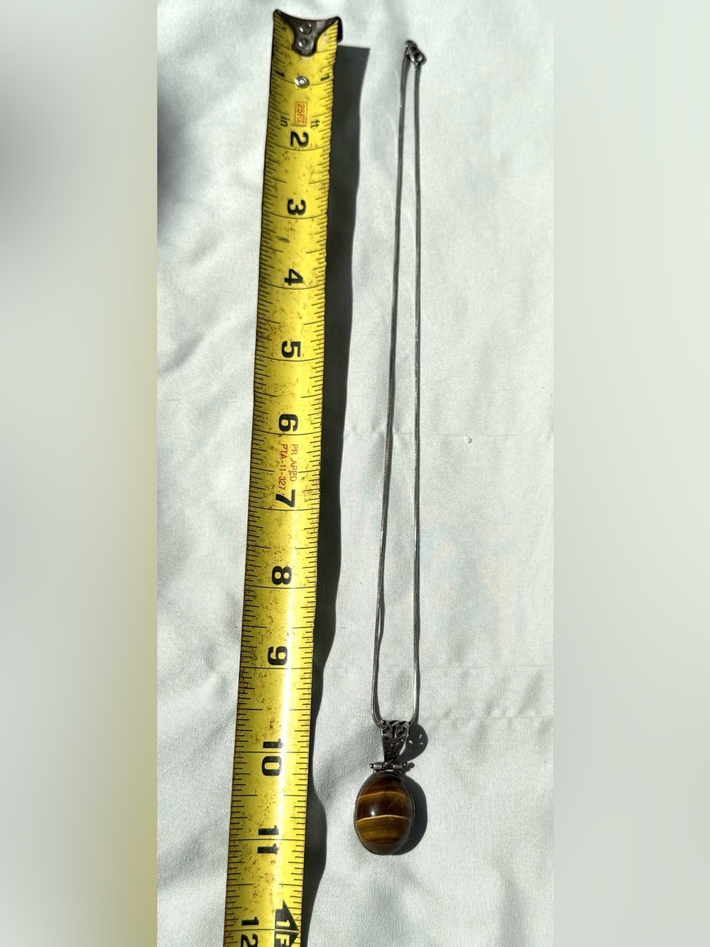 Tiger's Eye Oval Pendant set in Sterling with Sterling Chain - Picture 5 of 7